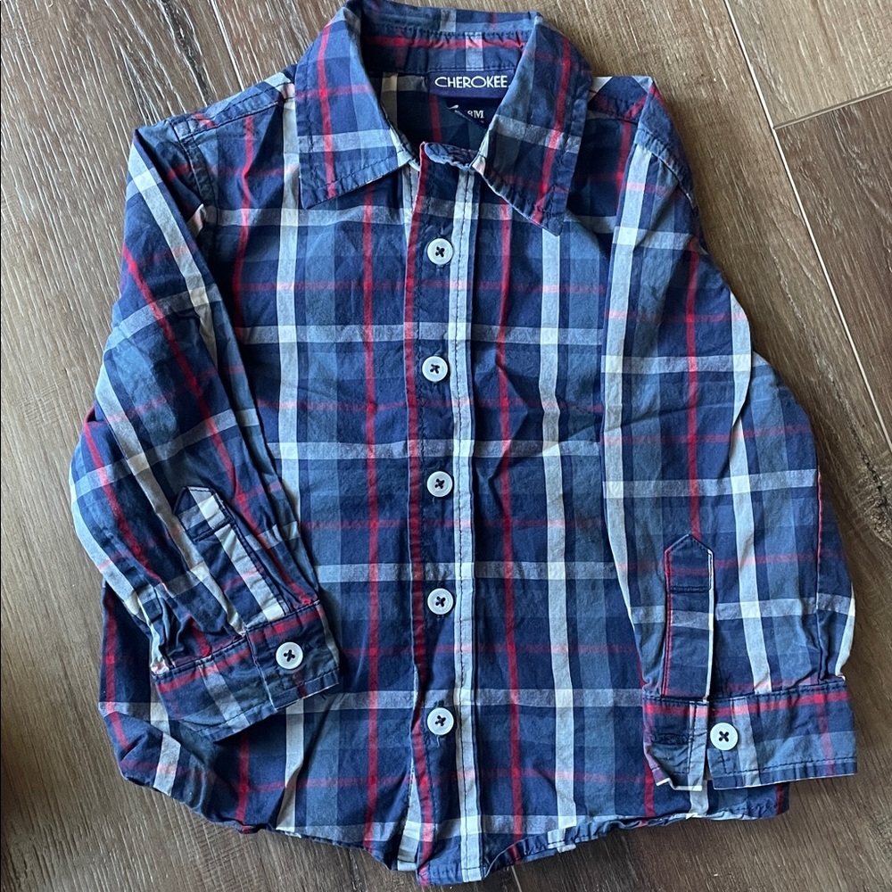 Cherokee button down plaid long sleeve shirt 18M